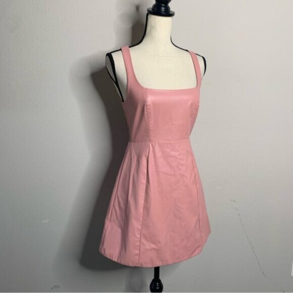 For Love & Lemons Talia Pink Faux Leather Open Back A-Line Mini Dress - Picture 4 of 15